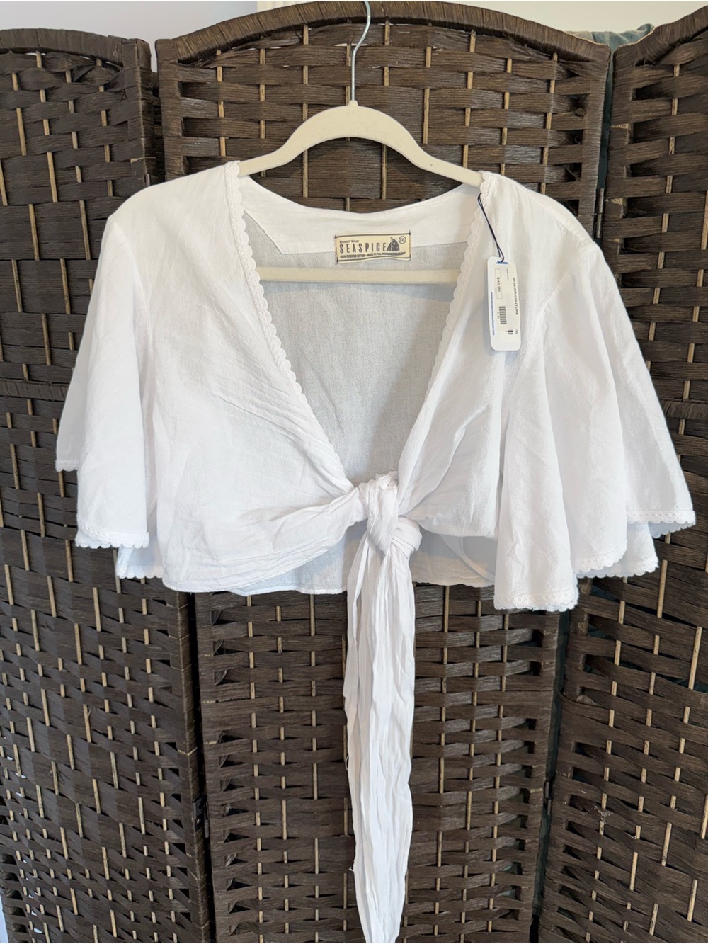 *NEW*Sz XXL* Seaspice* Seaspice Resort Wear Cropped Tie-Front Scalloped Shrug